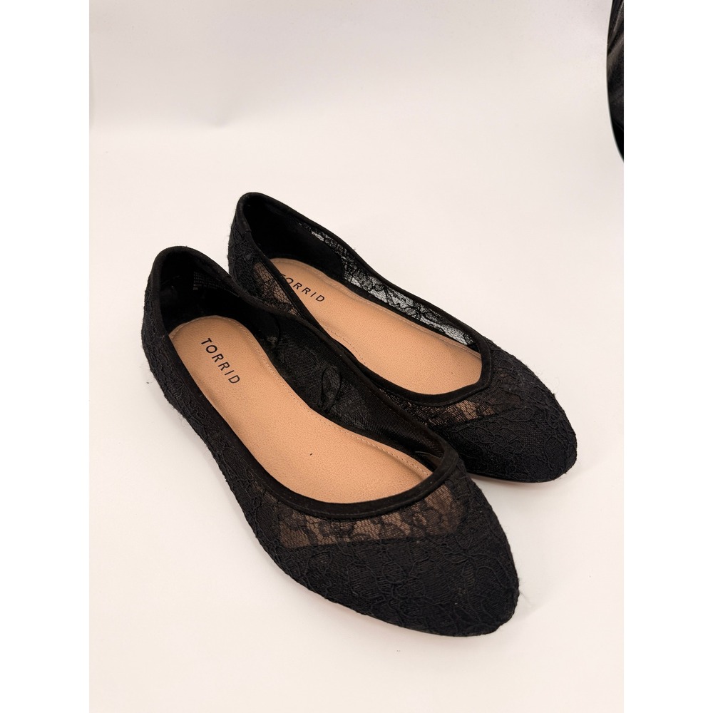Torrid Lace Ballet Flats Womens 8W Black Pointed Toe Mesh Floral Sheer Slip On